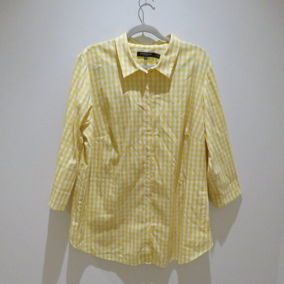 LAFAYETTE 148 Yellow White Gingham Tunic Shirt 2XL Preppy Old Money Yacht Coast - Picture 2 of 15